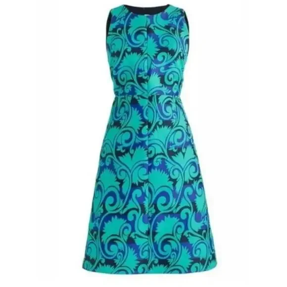 J Crew A-Line Vineyard‎ Jacquard Green/Blue Sheath Dress size 8 - Picture 2 of 11